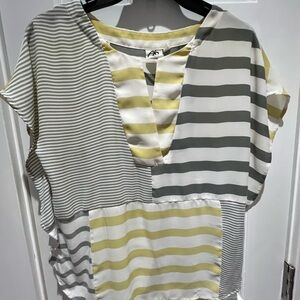 Anthropology One September Blouse - Yellow, Gray, White